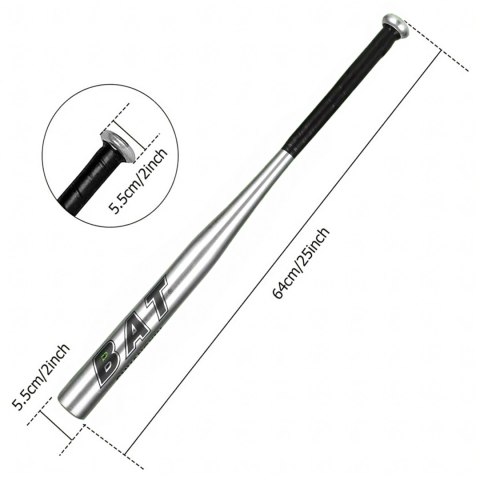 Kij Baseballowy Bejsbolowy Bat Aluminiowy 25" 64cm Mocny Treningowy Srebrny