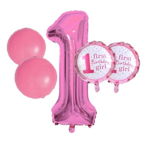 Balony na 1 Urodziny Roczek Dziewczynka Zestaw 5 szt Gwiazdki Balon