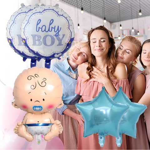 Balony na Baby Shower Bobas Chłopiec Baby Boy Zestaw 5 szt Gwiazdki Balon