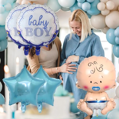 Balony na Baby Shower Bobas Chłopiec Baby Boy Zestaw 5 szt Gwiazdki Balon