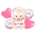 Balony na Baby Shower Bobas Dziewczynka Baby Girl Zestaw 5 szt Gwiazdki