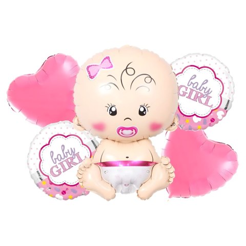 Balony na Baby Shower Bobas Dziewczynka Baby Girl Zestaw 5 szt Gwiazdki