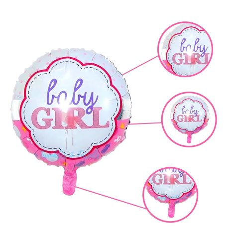 Balony na Baby Shower Bobas Dziewczynka Baby Girl Zestaw 5 szt Gwiazdki