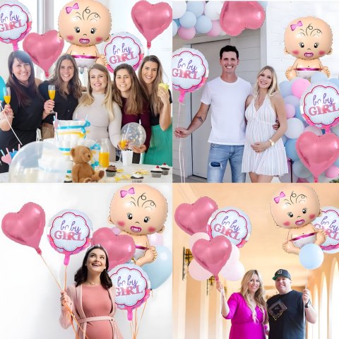 Balony na Baby Shower Bobas Dziewczynka Baby Girl Zestaw 5 szt Gwiazdki