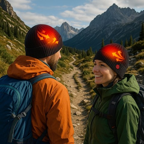 Czapka Grzewcza Beanie Ogrzewana Zimowa Ciepła Elektryczna + Powerbank