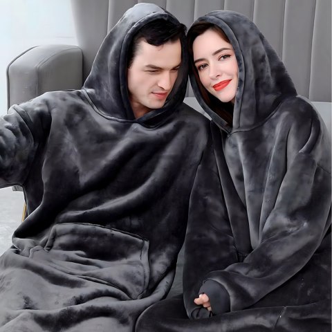 DUŻA BLUZA KOC KOCOBLUZA OVERSIZE GRUBA Z KAPTUREM SZLAFROK DAMSKA MĘSKA