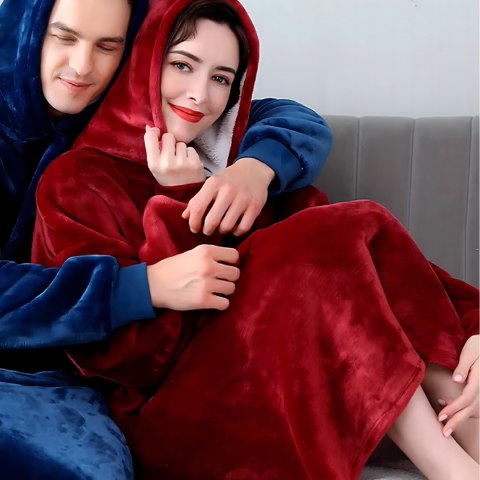 DUŻA BLUZA KOC KOCOBLUZA OVERSIZE GRUBA Z KAPTUREM SZLAFROK DAMSKA MĘSKA