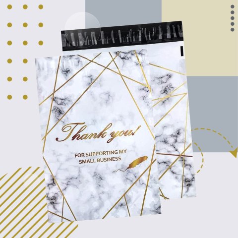 FOLIOPAKI KURIERSKIE MOCNE 255x370 ZŁOTY MARMUR THANK YOU 50szt