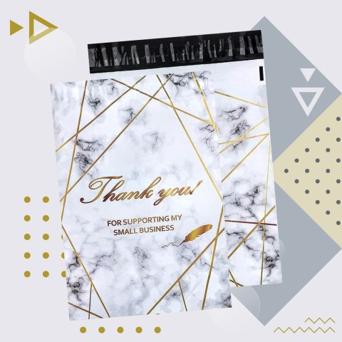 FOLIOPAKI KURIERSKIE MOCNE 255x370 ZŁOTY MARMUR THANK YOU 50szt