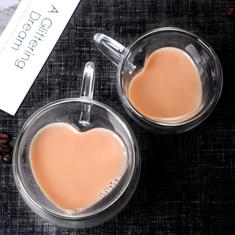 Kubek Miłosny Szklanka w Kształcie Serca Podwójna Ściana Żaroodporny 250 ml