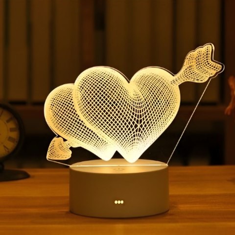 Lampka Nocna Love Serca 3D Illusion do Sypialni dla Dzieci Prezent USB