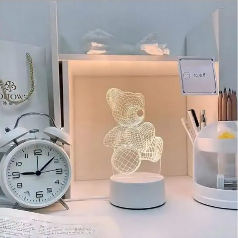 Lampka Nocna Prezent Miś 3D Illusion do Sypialni dla Dzieci Biurkowa USB