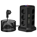 Listwa Zasilająca Stojąca Ochronna Odgromowa 12 Gniazd + 5 Portów Usb Reset