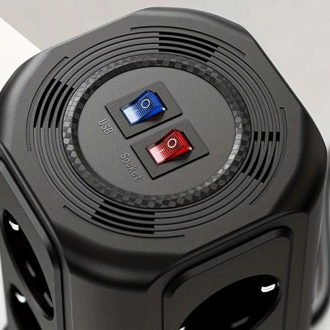 Listwa Zasilająca Stojąca Ochronna Odgromowa 12 Gniazd + 5 Portów Usb Reset
