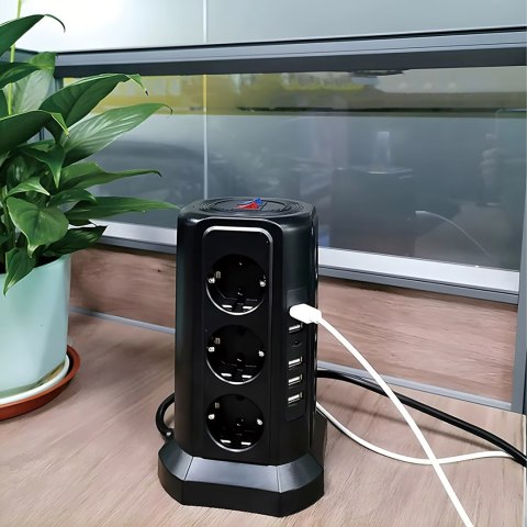 Listwa Zasilająca Stojąca Ochronna Odgromowa 12 Gniazd + 5 Portów Usb Reset
