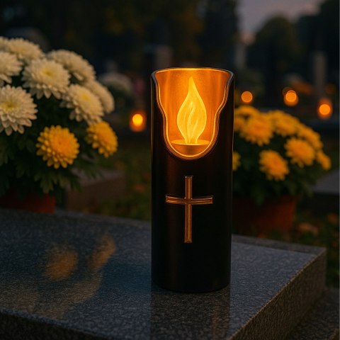 Świeca Led na Baterie Czarna Świeczka Efekt Płomienia 15cm Wkład do Zniczy