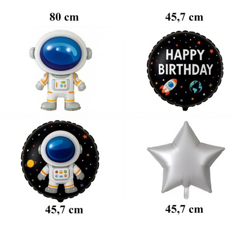 Zestaw Balonów Foliowych na Urodziny Kosmos Astronauta Gwiazdy 5 szt