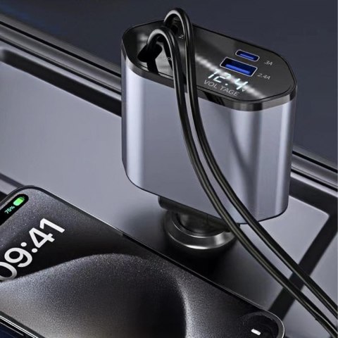 Ładowarka Samochodowa USB C IOS Przegub Zwijak 100W Szybkie Ładowanie 80 cm
