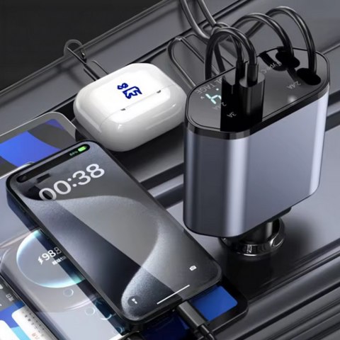 Ładowarka Samochodowa USB C IOS Przegub Zwijak 100W Szybkie Ładowanie 80 cm