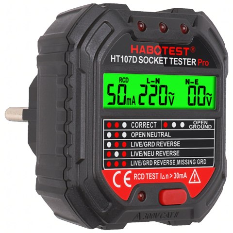 Tester Napięcia Gniazd Sieciowych Elektrycznych Gniazdek Kontaktów LCD RCD