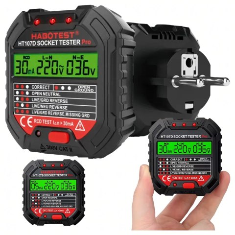 Tester Napięcia Gniazd Sieciowych Elektrycznych Gniazdek Kontaktów LCD RCD