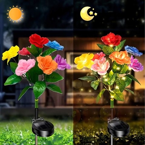 2 x Lampa Solarna Ogrodowa Wbijna Kwiat Róż Róży Ozdoba Kwiaty Solarne Led