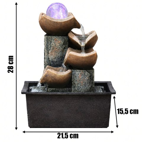 Fontanna Stołowa Ozdobna Ogrodowa na Stół Dekoracyjna Led 24x24x21 cm