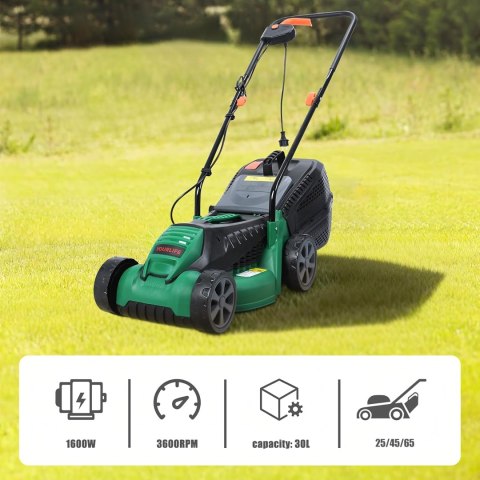 Kosiarka Elektryczna Lekka Mocna do Koszenia Trawy Duży Kosz 30L 1600W 32cm