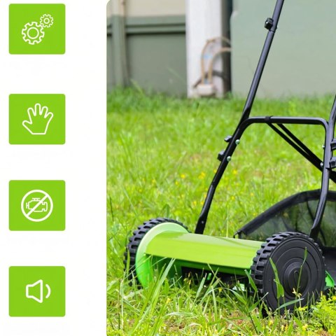 Kosiarka Ręczna Bębnowa Mechaniczna Wrzecionowa Pchana Z Koszem 16" 40 cm