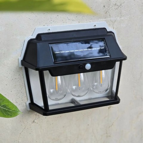 Lampa Solarna Led Potrójna Kinkiet Ogrodowy Elewacyjny z Czujnikiem Ruchu