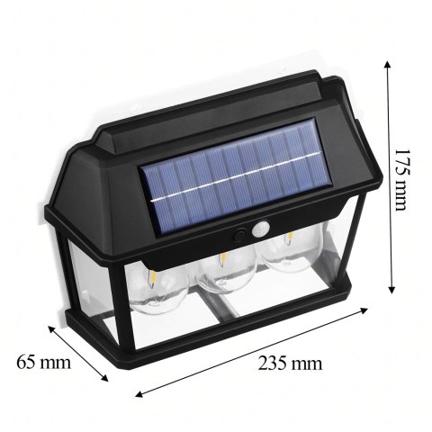 Lampa Solarna Led Potrójna Kinkiet Ogrodowy Elewacyjny z Czujnikiem Ruchu