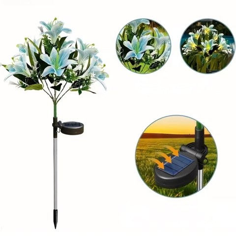 Lampa Solarna Ogrodowa Wbijna Kwiat Lilii Lilia Ozdoba Kwiaty Solarne Led