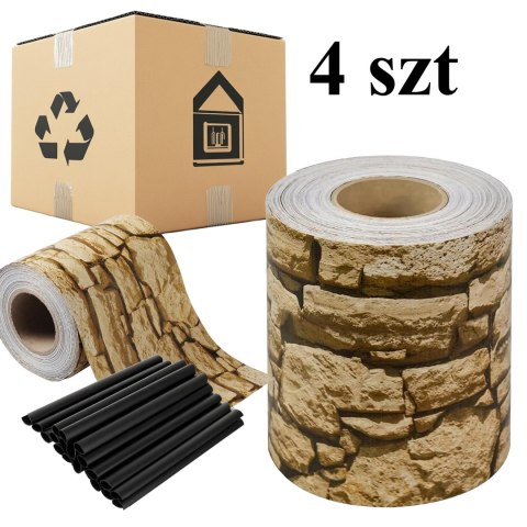 4 x Taśma Ogrodzeniowa 19cm x 35m Osłona Panelowa na Ogrodzenie Płot UV Kamień