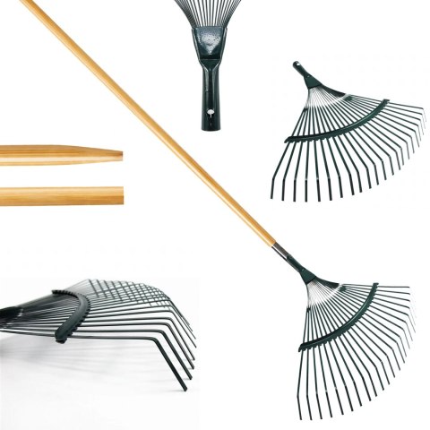 Grabie do Liści Trawy Wachlarzowe 42cm Ogrodowe z Trzonkiem Drewnianym 120cm