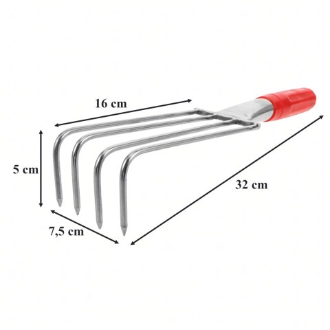 Grabki Ogrodowe Ogrodnicze Metalowe Pazurki do Grabienia Spulchniania 4 Zębne 32 cm