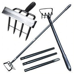 Motyka z Metalowym Trzonkiem Grabie Ogrodowe 3 Sekcyjna z Pazurkami 120cm