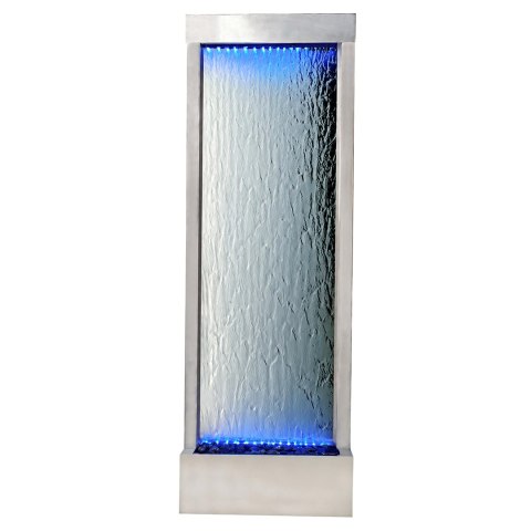 Fontanna Ściana Kaskada Wodna Ogrodowa Podświetlana LED Szklana 150x45cm
