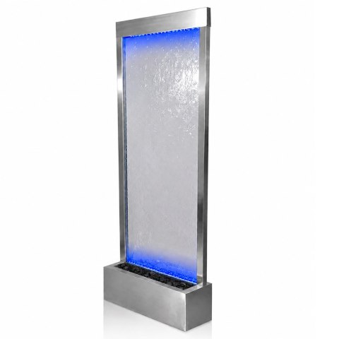Fontanna Ściana Kaskada Wodna Ogrodowa Podświetlana LED Szklana 150x45cm
