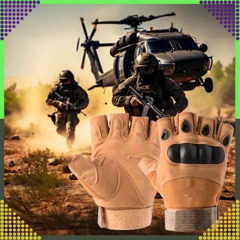 Rękawice Taktyczne Bojowe Survival na Motor Robocze bez Palców Militarne L