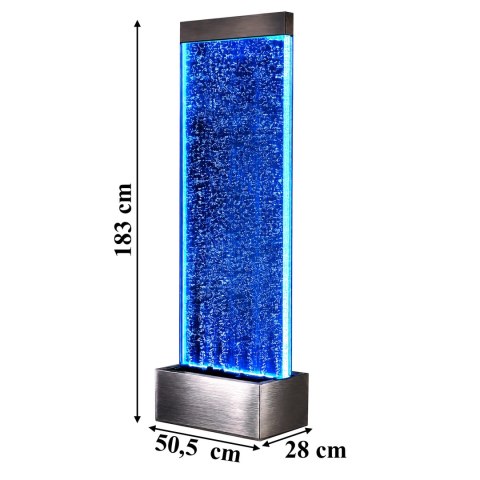 Wolnostojąca Ściana Ścianka Wodna Bąbelkowa Fontanna LED RGB 183x50,5x28cm