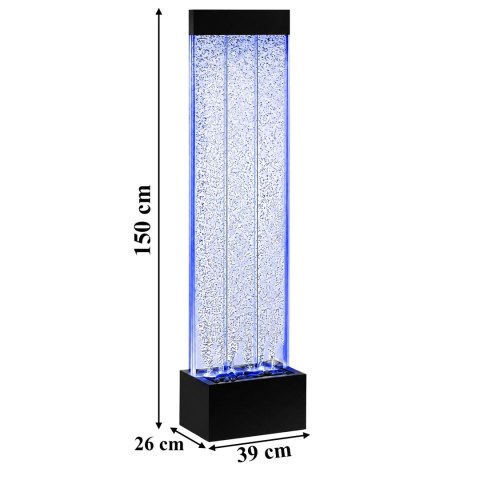 Wolnostojąca Ściana Ścianka Wodna Bąbelkowa Fontanna LED RGB Kolory 150x39x26cm