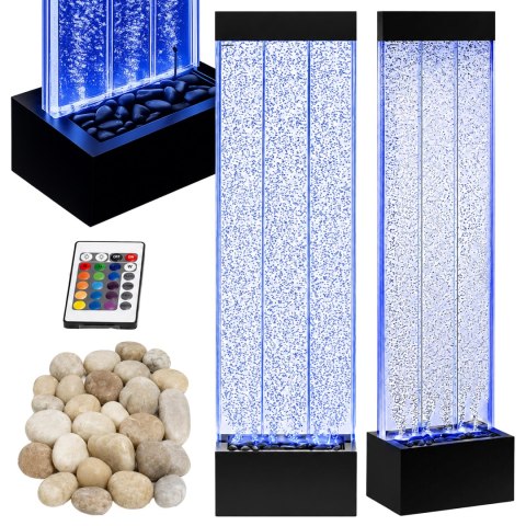 Wolnostojąca Ściana Ścianka Wodna Bąbelkowa Fontanna LED RGB Kolory 150x39x26cm
