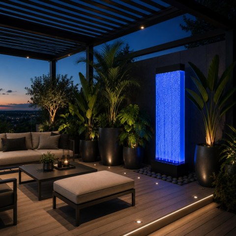 Wolnostojąca Ściana Ścianka Wodna Bąbelkowa Fontanna LED RGB Kolory 150x39x26cm