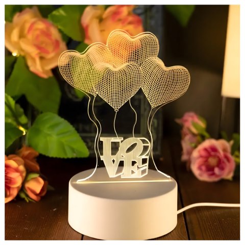 Lampka Nocna Love Serca 3D Illusion do Sypialni dla Dzieci Prezent USB