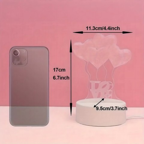 Lampka Nocna Love Serca 3D Illusion do Sypialni dla Dzieci Prezent USB