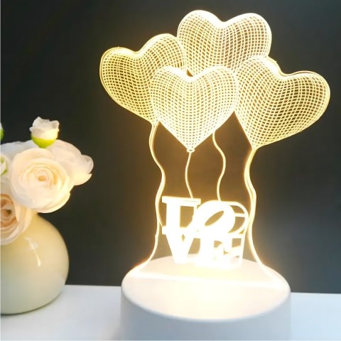 Lampka Nocna Love Serca 3D Illusion do Sypialni dla Dzieci Prezent USB
