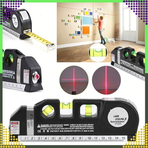 Poziomica Laserowa Laser z Miarą 250 cm 3 Libelki Libella Lekka + Baterie