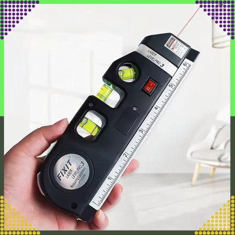 Poziomica Laserowa Laser z Miarą 250 cm 3 Libelki Libella Lekka + Baterie