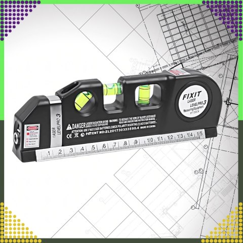 Poziomica Laserowa Laser z Miarą 250 cm 3 Libelki Libella Lekka + Baterie