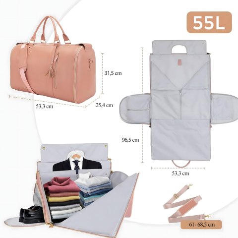 Składana Torba Podróżna Elegancka Biznesowa na Garnitur Sukienke 2w1 55L